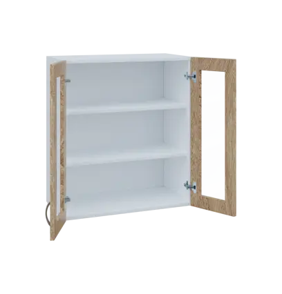 MH - 65S2 horní skříňka boxová, 2-dveřová, prosklená, 770x654x440, korpus bílý, dvířka dub bardolino